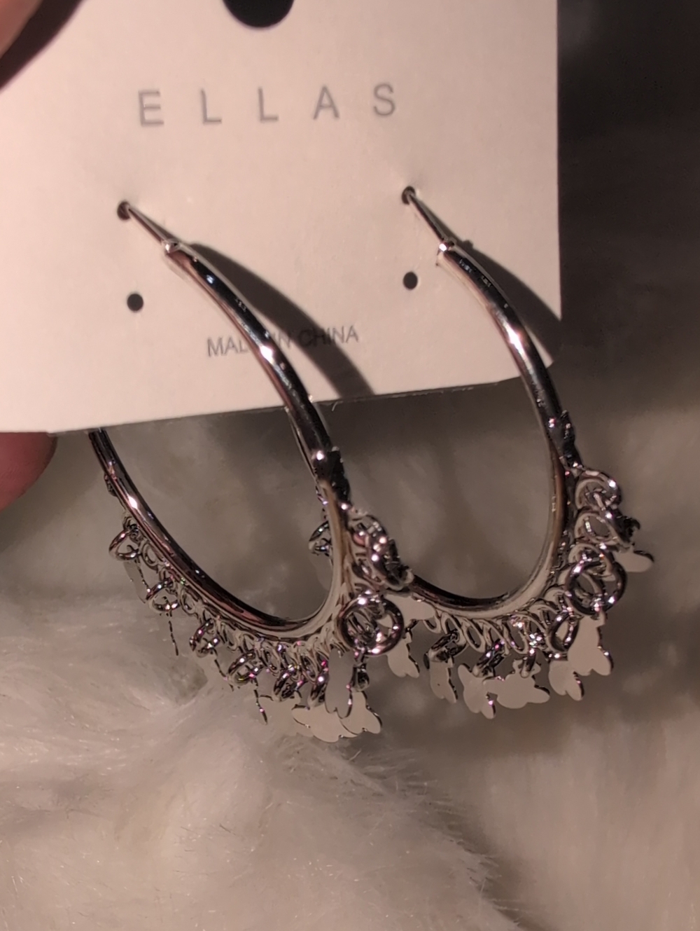 Ella Shiny Silver Tone  Hoop Earrings with Dangling Charms